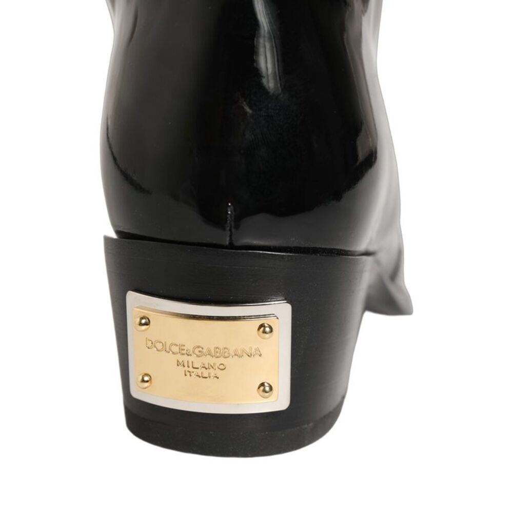 Dolce & Gabbana Black Leather Knee High Heels Boots Men's Shoes